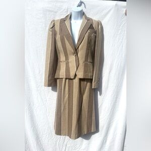 Vintage 70s Women’s Skirt Suit Rojean Size 5 Small USA Wool Blend Brown Striped